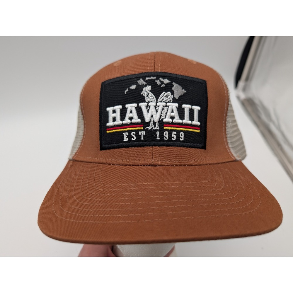 Island Crew Hawaii Est 1959 Trucker Hat Brown Tan Mesh Snapback Rooster Cap